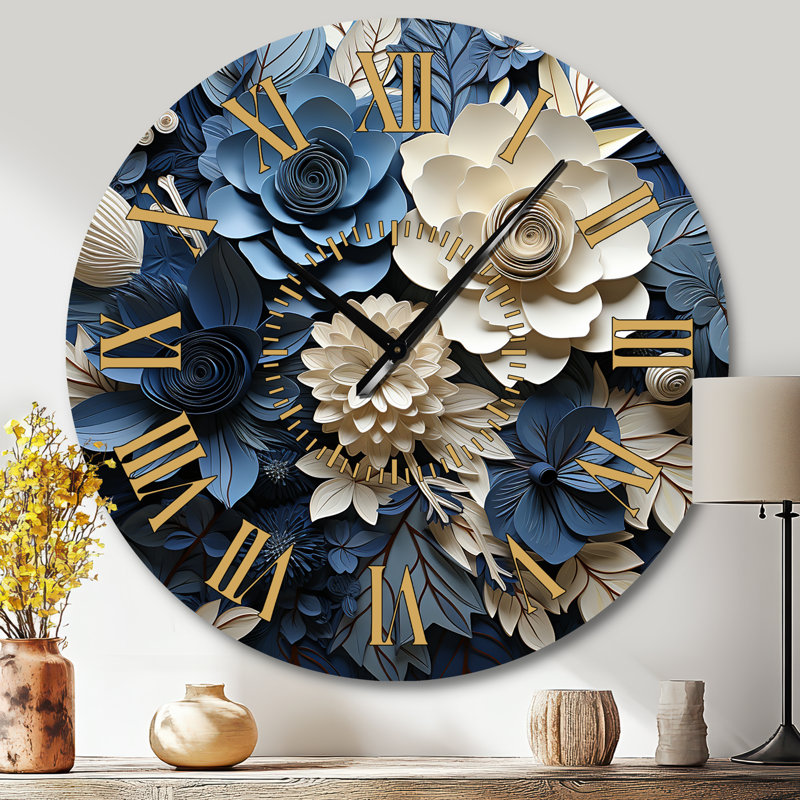 Horloge murale Blue Flower Crafted Delights I - Fleurs, Grand