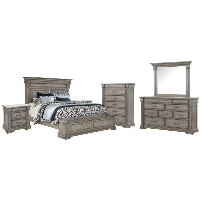 Branice King Storage Bed 2 Nightstands Drawer Dresser With Framed Mirror And Drawer Chest, King