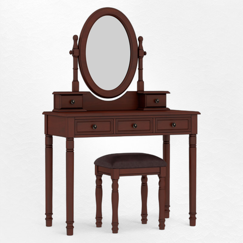 Ensemble de coiffeuse avec miroir réglable, Noyer