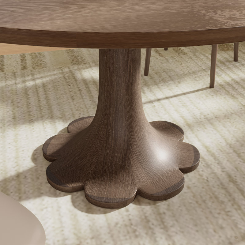 Table de salle à manger ronde en bois massif de couleur noyer foncé à motif floral de 2 à 8 sièges