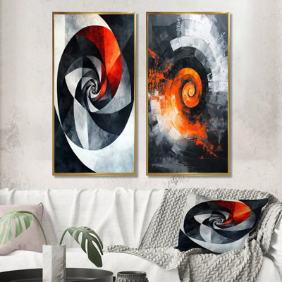 Tornade orange abstraite I - ensemble d'art mural abstrait 2 spirales