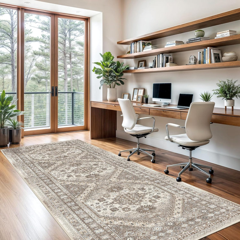 Medallion Non Slip Washable Rug(Brown), Runner 3' x 10'