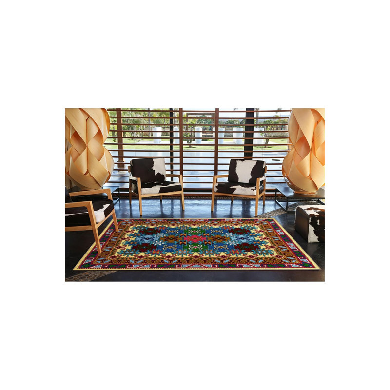 Tapis décoratif traditionnel bleu lavable à la machine