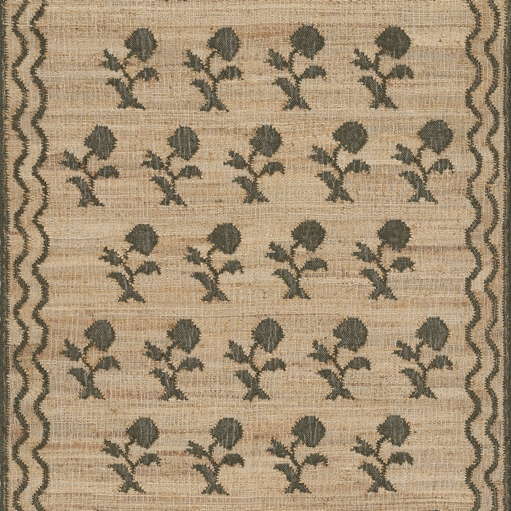 Erin Gates by Momeni Orchard Leaning Flower Jute and Wool Hand Woven Green Area Rug, Rectangle 10' x 14'