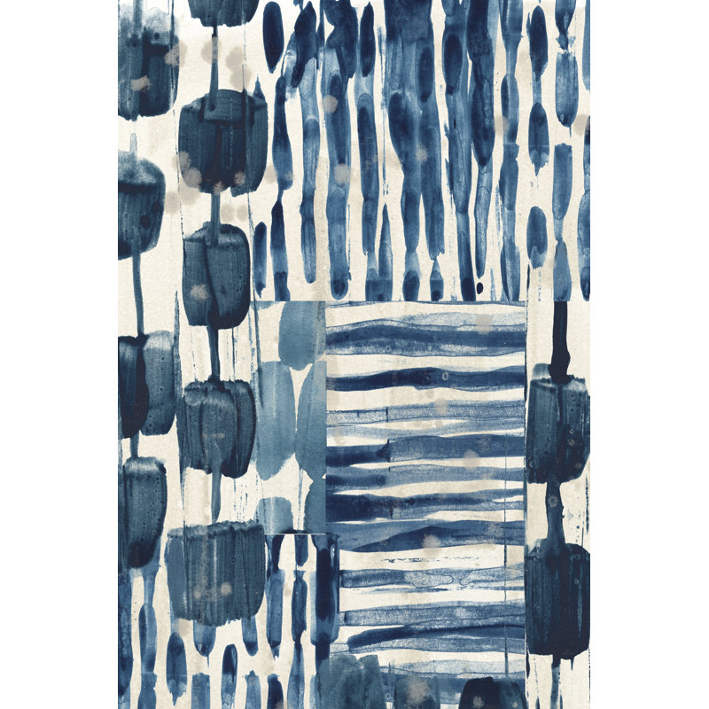 Indigo Patchwork III - Painting on Canvas, Wrapped Canvas, 46 cm H x 30 cm W