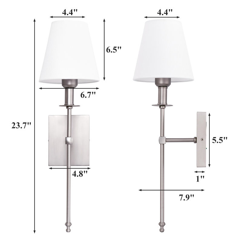 Applique murale câblée en fer 1 lumière, Nickel satiné