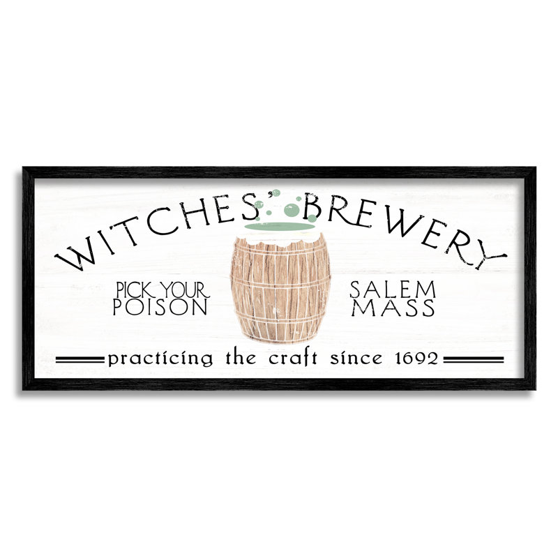 «Witches Brewery Seasonal Halloween Vintage Salem Sign» par Daphne Polselli, reproduction d'art textuelle sur toile flottante