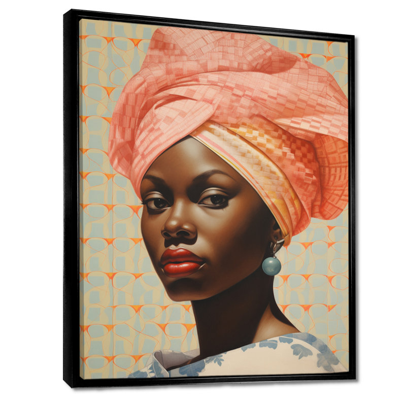 «60S Pastel Retro African Geometric Portrait I - Modern Art», art mural, Cadre flottant noir, 40" H x 30" W x 1.5" D