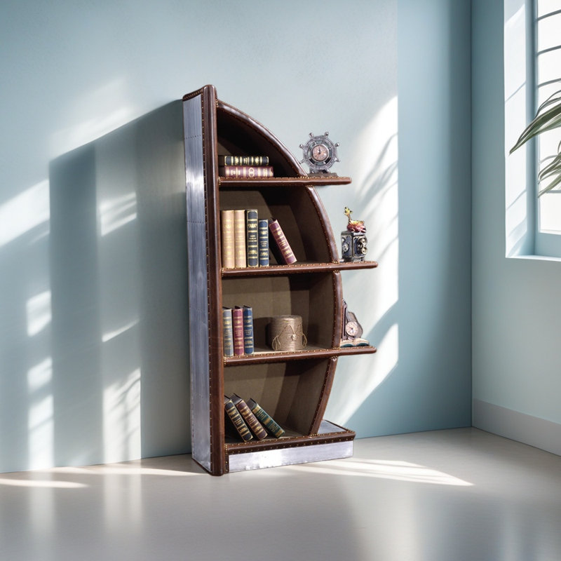 Bibliothèque en aluminium et cuir