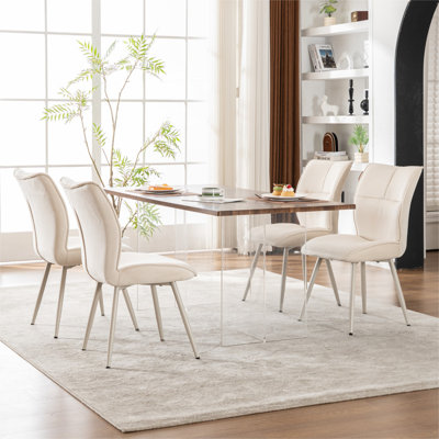 Chenille Upholstered Dining Chairs Metal Frame Side Chairs With Backrest For Kitchen Dining Room