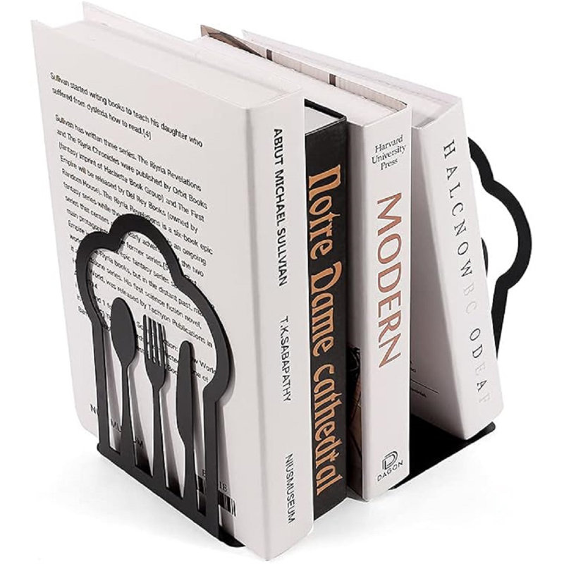 Cuisine livre de cuisine serre-livres fourchette cuillère nuage forme de livre en métal se termine support pour étagère à livres noir