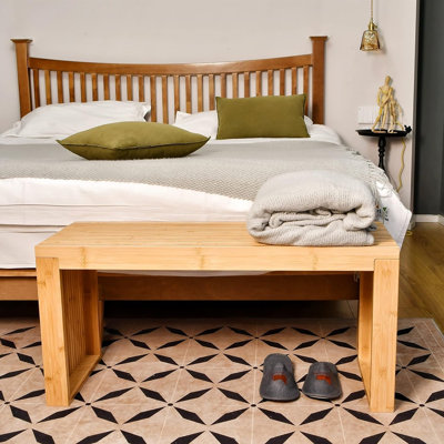 Banc de salle à manger en bambou de 35 po, banc d'intérieur de ferme, étagère à chaussures d'entrée en bambou massif, banc de table de cuisine pour le salon, le couloir, la chambre à coucher et la salle de bain