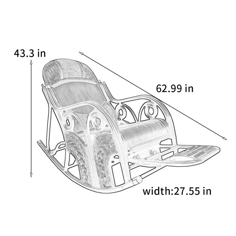 Chaise berçante en rotin à double coussin, Brun