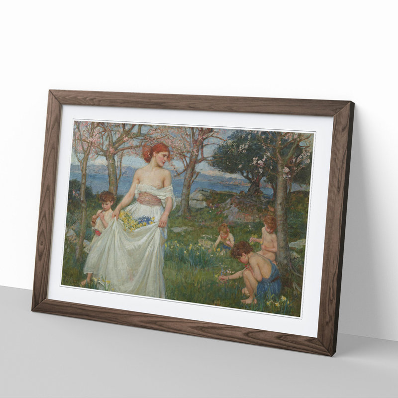A Song of Springtime by John William Waterhouse - Picture Frame Painting, Walnut Framed, 27cm H x 36cm W x 2cm D