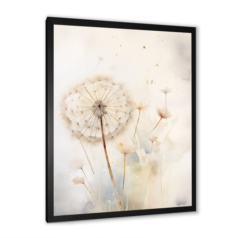 Dandelion Charm in Winter II - Imprimé, Cadre simple noir, H 32 po x l 24 po x P 1 po