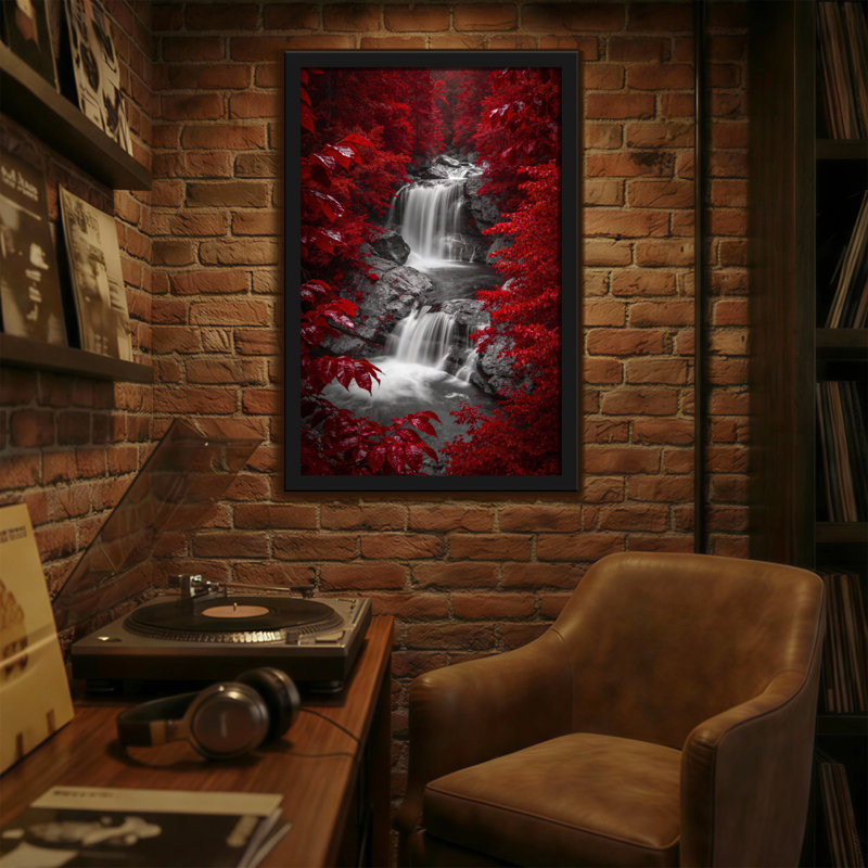 «Plants & Flowers Red Leaves Waterfall Forest Nature», reproduction d'art, H 18 po x l 12 po