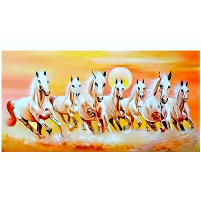 Seven Running Horses (Symbolize The Strength and Success) | Painting by Anjali