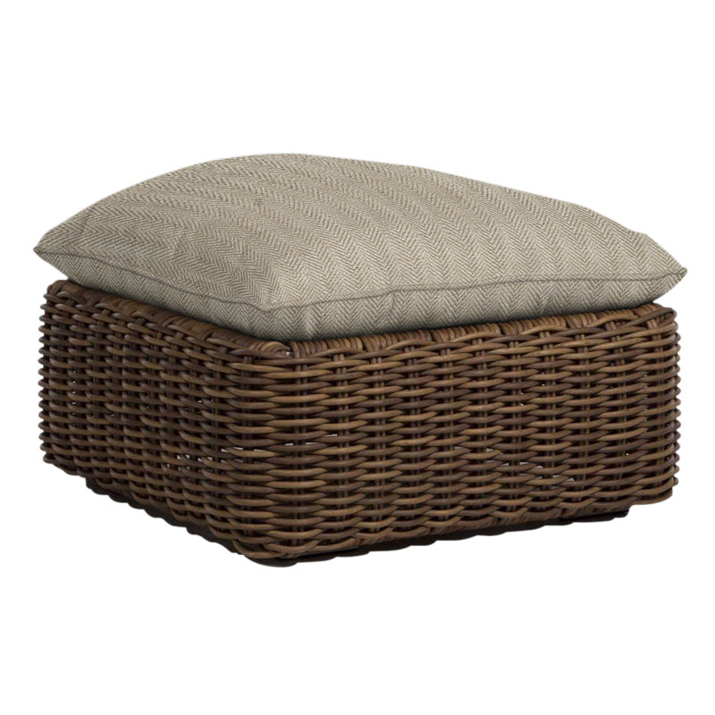 Montecito Outdoor Ottoman with Cushion, Welt, Raffia, Rollo Cream