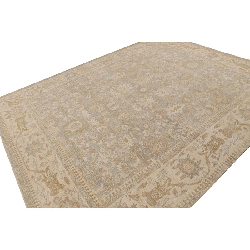 Oushak Hand Knotted Floral Area Rug, Rectangle 14' x 20'