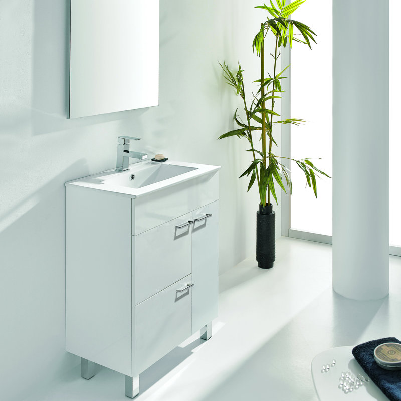 Elegance 31.5'' Single Bathroom Vanity with Ceramic Top with Mirror, Glossy White