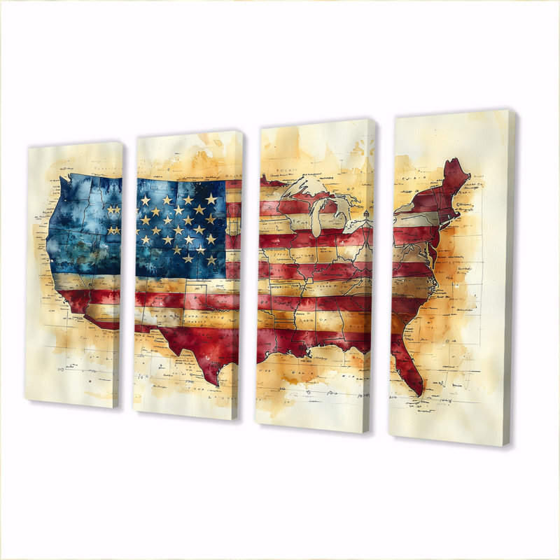 Kysa - USA Wall Wall Art - ensemble d'art mural moderne 4 pièces, H 28 po x l 48 po
