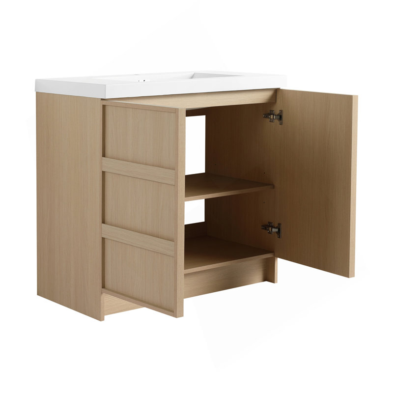 36" Freestanding Bathroom Vanity With Resin Sink  & 2 Soft-Close Cabinet Doors, Plywood, Dune Oak (KD-PACKING), 36"