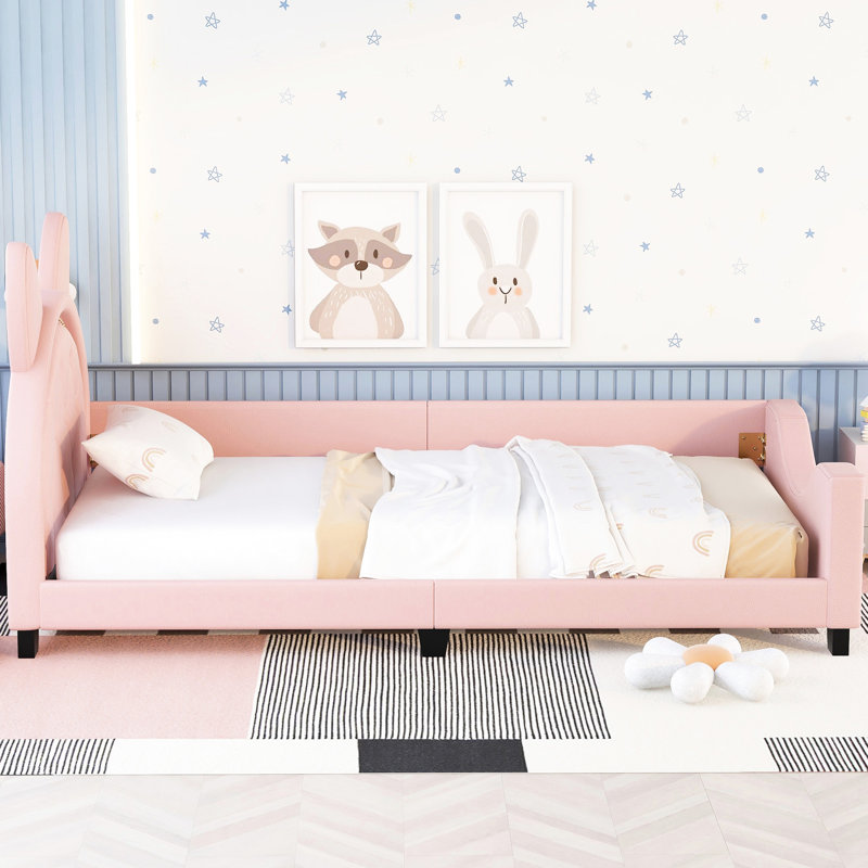 Pink Twin Upholstered Daybed - Generous Space For A Good Night's Rest With Upholstery And Carton Ears Headboard Low Profile Design