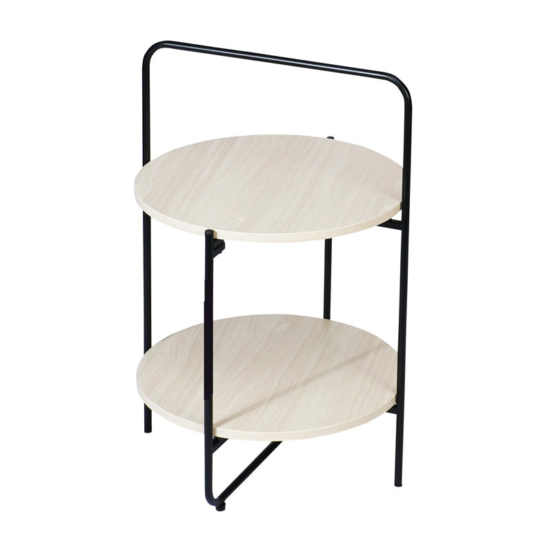 Table de bout ronde avec poignées pour le salon, la chambre à coucher et tablettes Mijas, Beige