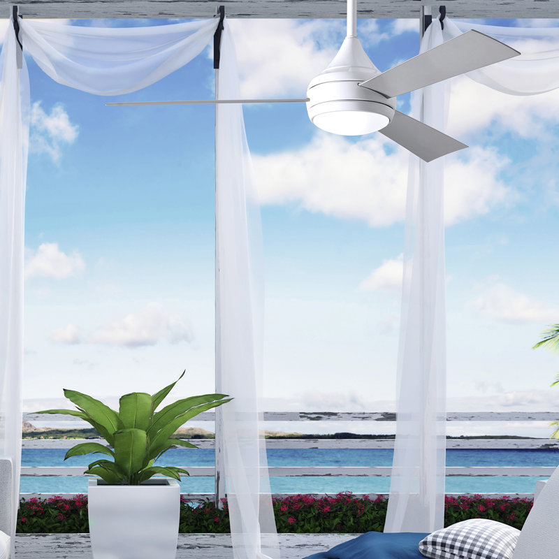 Donaire LED Outdoor Downrod Ceiling Fan, Gloss White, Gloss White