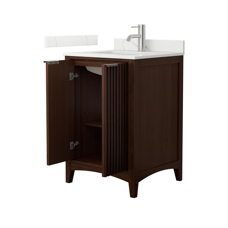Palmilla 24" Freestanding Single Bathroom Vanity with Quartz Top, Brushed Nickel, Brown, White Quartz