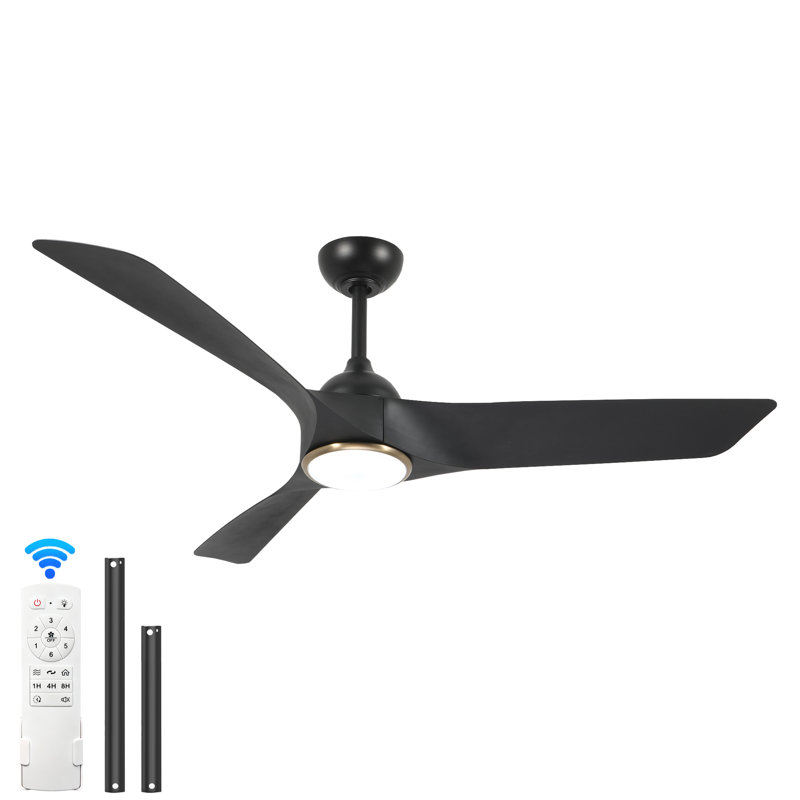 Flynama Ceiling Fan 52-In Matte Black With Black Blades Ceiling Fan With Light 3 -Blade