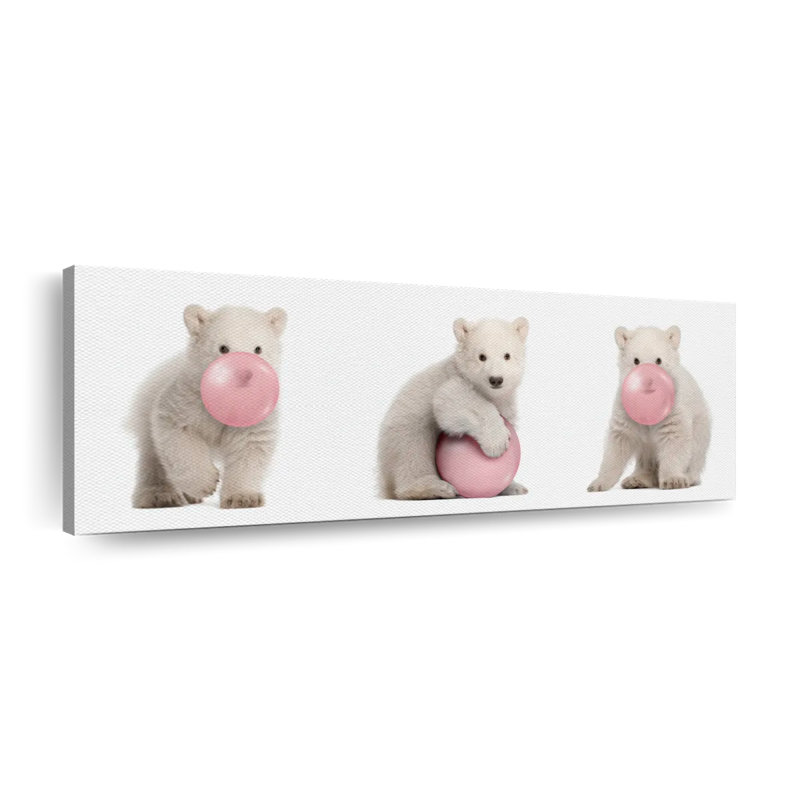 " Bubble Gum Polar Bears ", 8" H x 24" W x 1" D