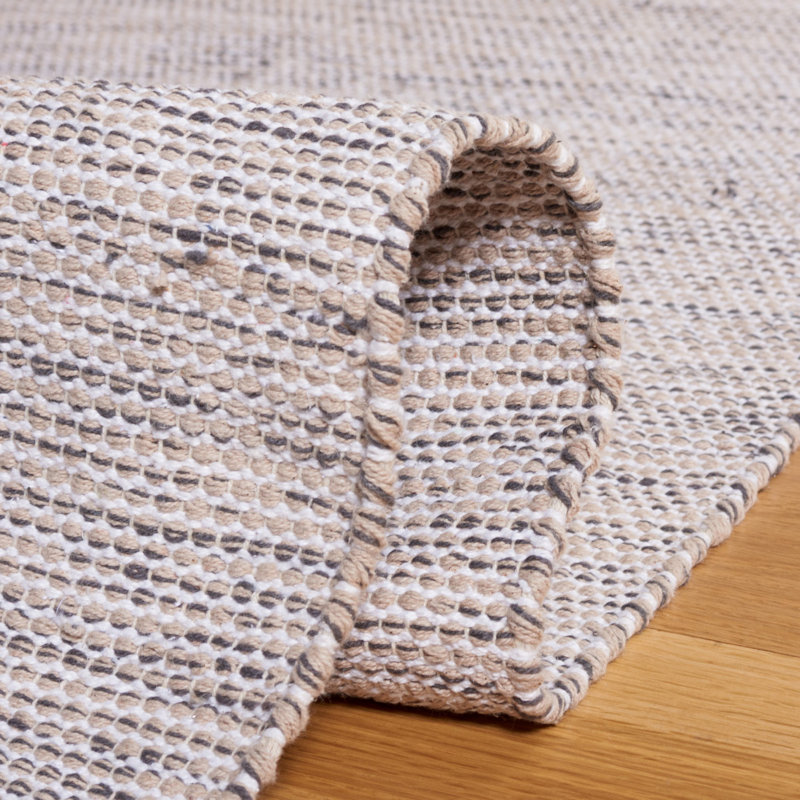 Handmade Flatweave Cotton Area Rug in Beige / Ivory, Rectangle 5' x 8'