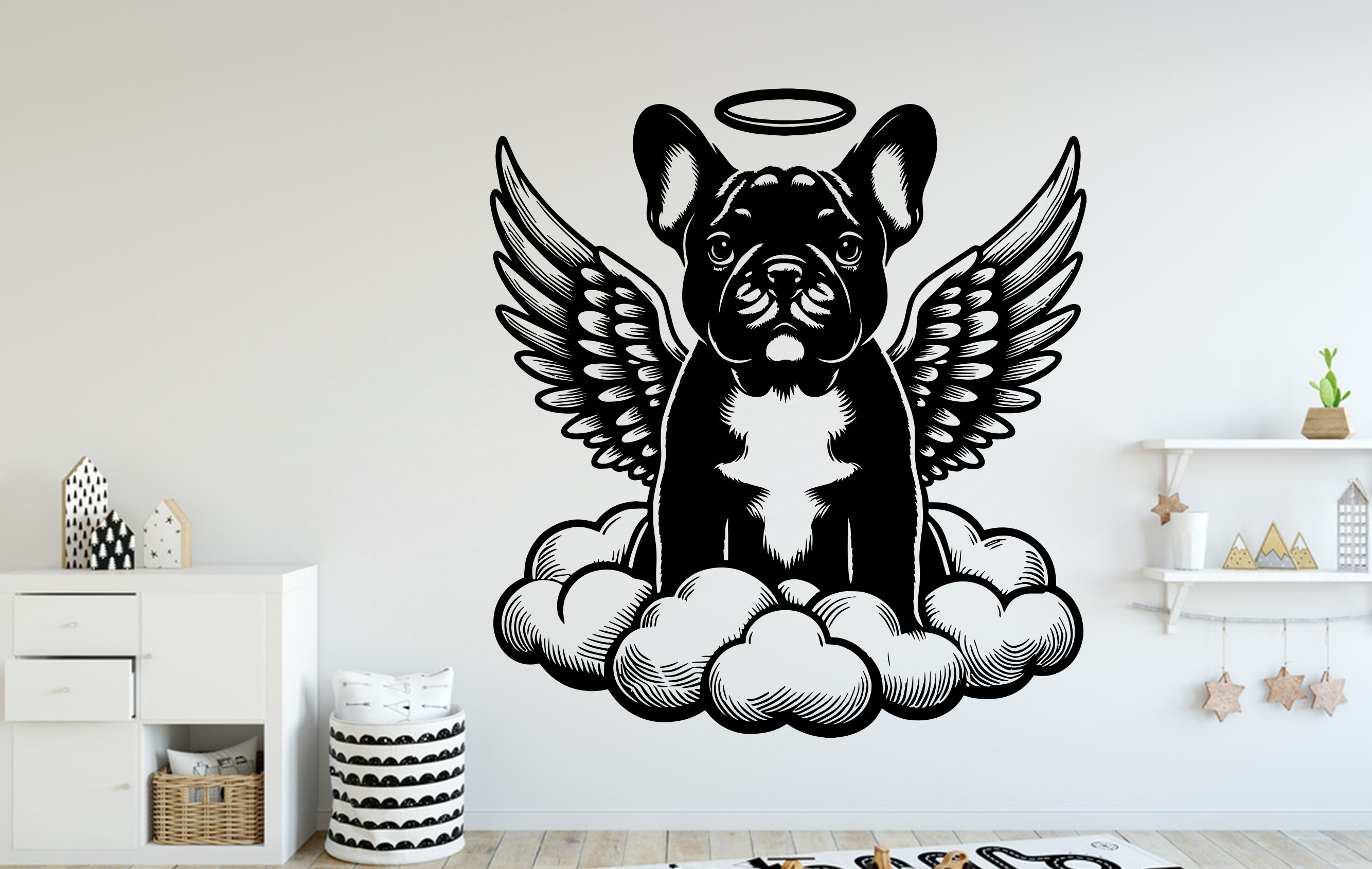Trinx French Bulldog Memorial Dog Wall Decal Angel Wings Decor Dog Lover  Dog Wall Art Decal Dog Lover Animals Dog Wall Bathroom Stickers 077DE