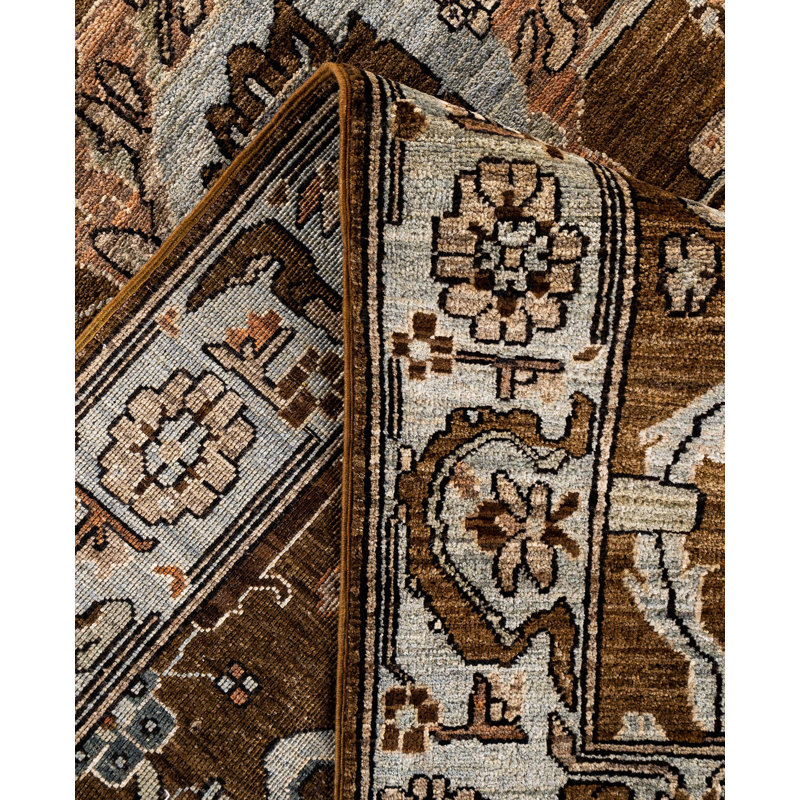 Tapis unique noué à la main brun clair de 8 pi 2 po x 9 pi 9 po Raffin