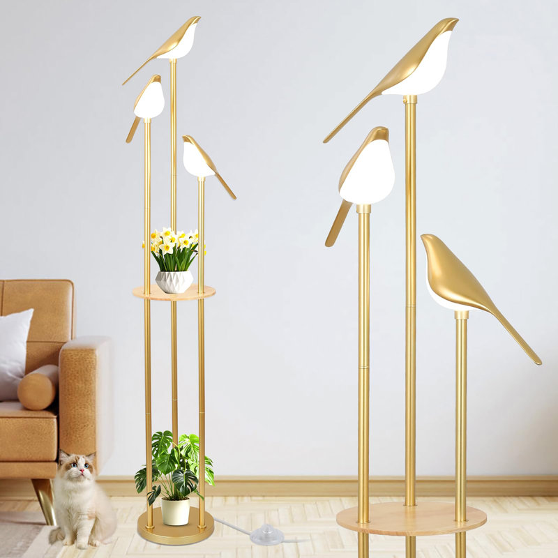 Lampe sur pied moderne avec tablettes, Doré