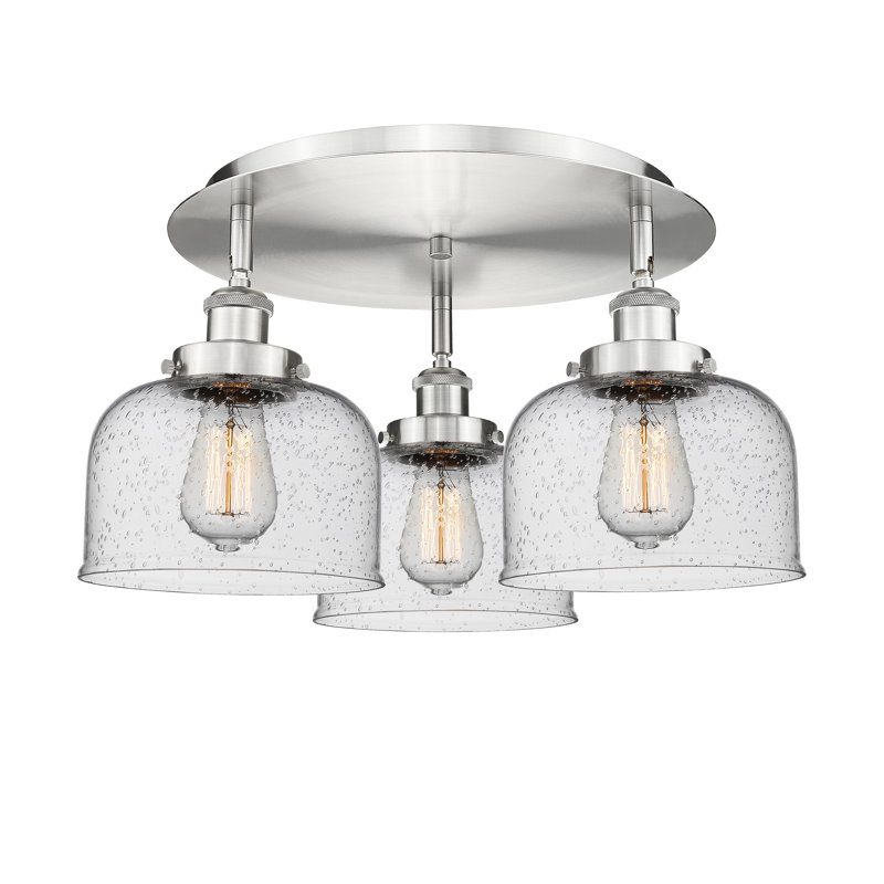 Bejtullah Glass Flush Mount, Clear Deco Swirl, Satin Nickel