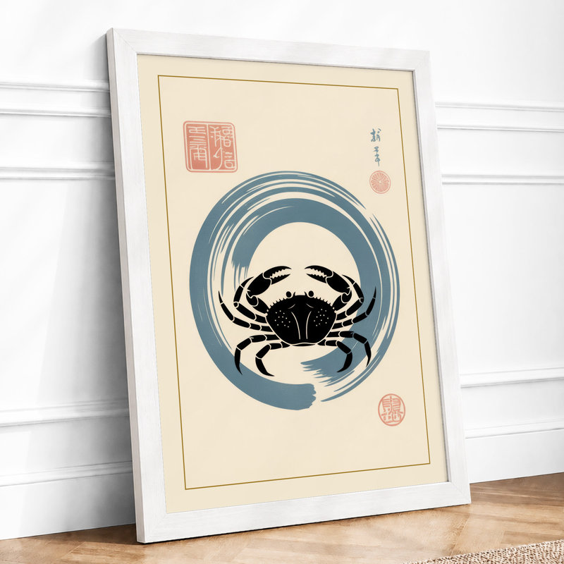 Crab in Circles Japandi - Framed Print, A4 - 29.7 x 21.0 cm, White