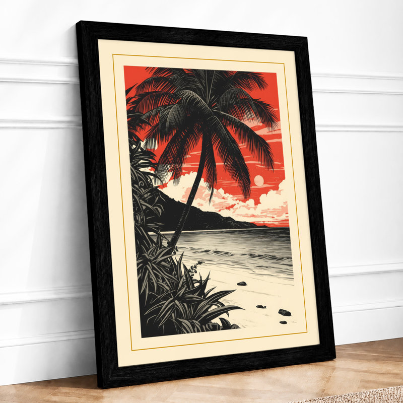 Tropical Sunset Coastal - Framed Print, A1 - 84.1 x 59.4 cm, Black