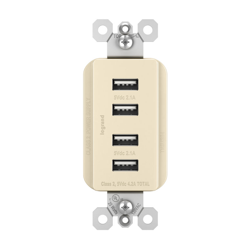 Radiant 4.2A Quad USB Type A Outlet, Light Almond