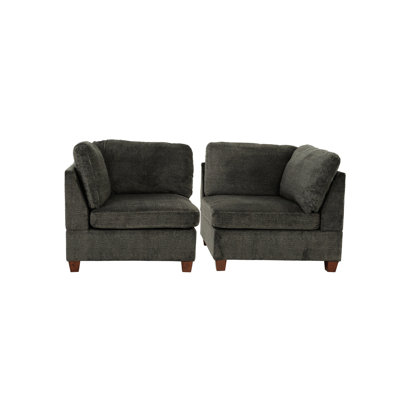 Chaise modulaire en tissu chenille gris 2pc avec structure en bois stable - chenille, fiable pour un usage domestique