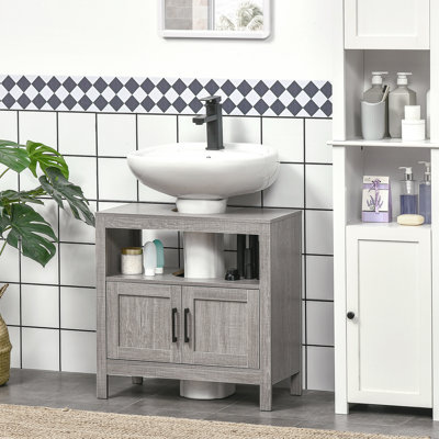 Under Sink Bathroom Cabinet, Gray, With 2 Doors And Open Shelf Option Cabinet Shelf, Gray Color