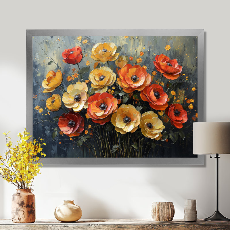 Coucher de soleil sur fond de rose dans le vent I - Roses, art mural, Reproduction encadrée d'une seule photo, Argent