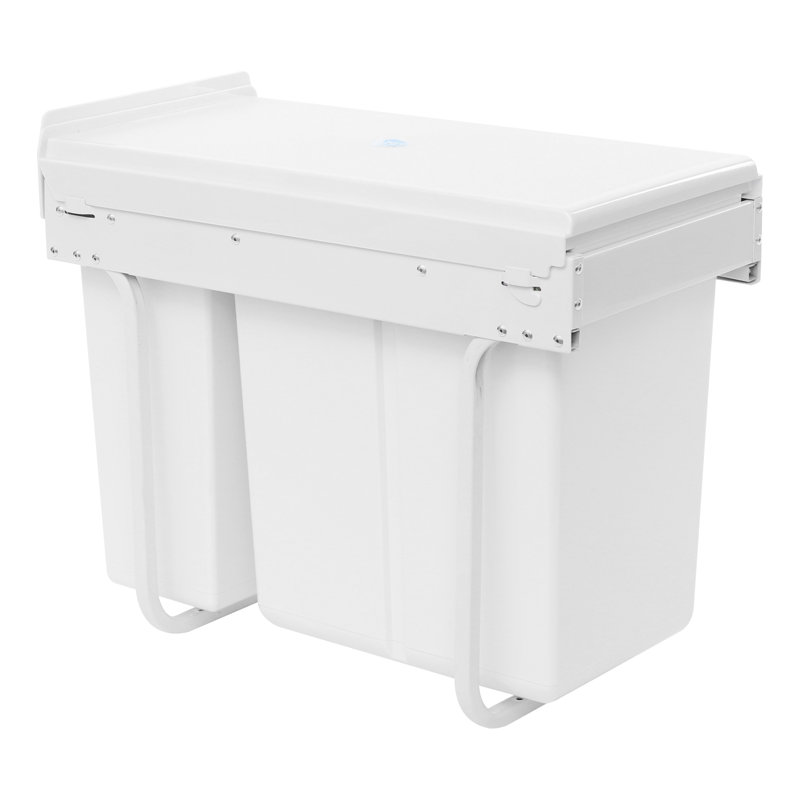 Poubelle coulissante double 10L + 20L pour armoire, poubelle d'armoire de cuisine avec rail ordinaire, Blanc