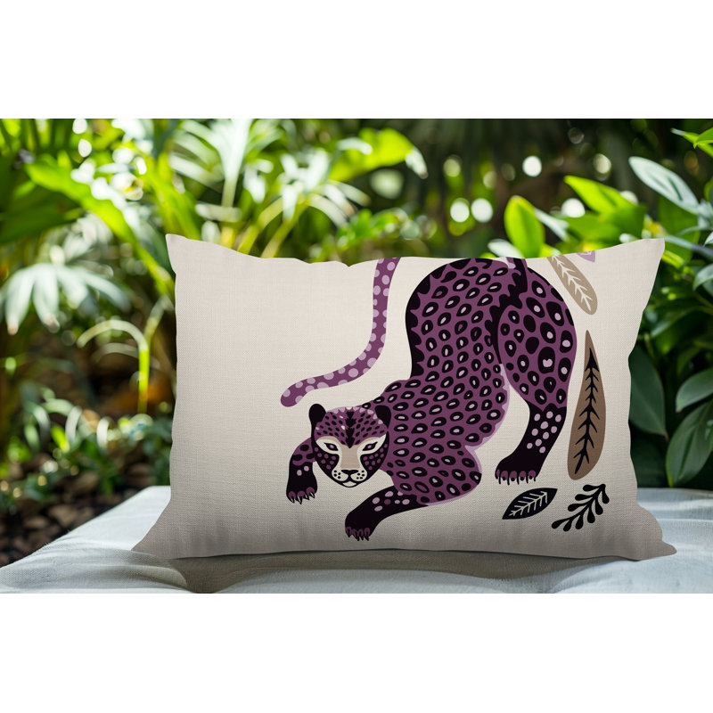 Coussin lombaire réversible intérieur / extérieur Gino Leopard, Rectangle H 14 po x l 20 po, Mauve