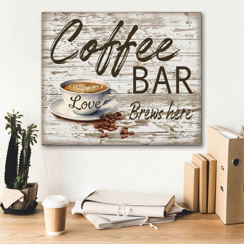 «Shiplap Coffee Sign B» par Jean Plout, art mural sur toile, H 20 po x l 24 po x P 0,75 po