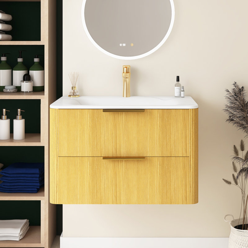 Meuble-lavabo 30 po avec lavabo, armoire de rangement flottante en contreplaqué avec tiroirs, 30", Jaune