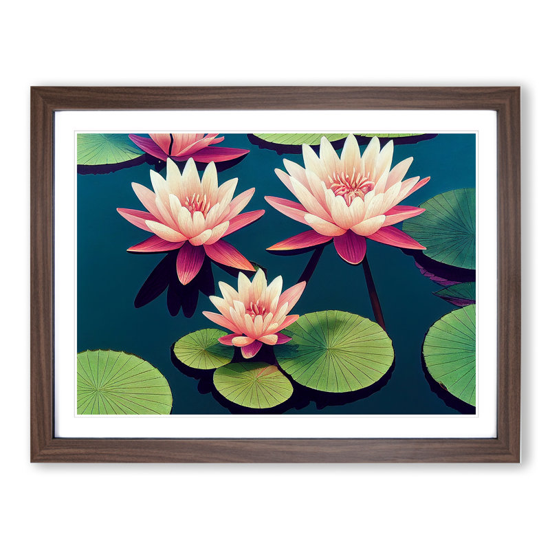 Spectacular Water Lily Flowers - Framed Print, 25cm H x 34cm W x 2cm D, Walnut