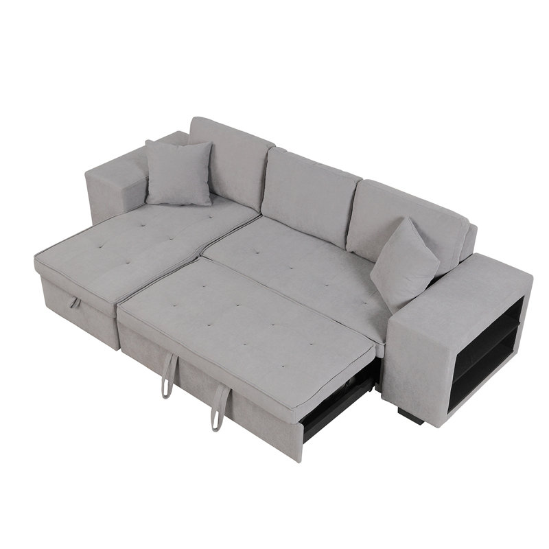 Canapé modulaire rembourré 4 pièces Brihany, Lin gris, Orienté à gauche (vu de face)