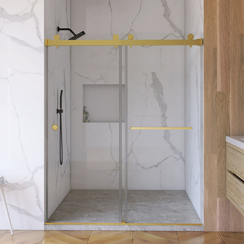 55-59" Double Sliding Frameless Shower Door, Brushed Gold